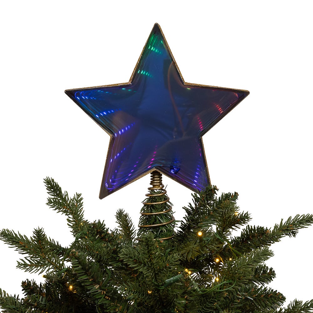 Kurt Adler 11.5-Inch UL 22-Light Multicolor Infinity Effect SMD LED Gold Glitter 5-Point Star Tree Topper