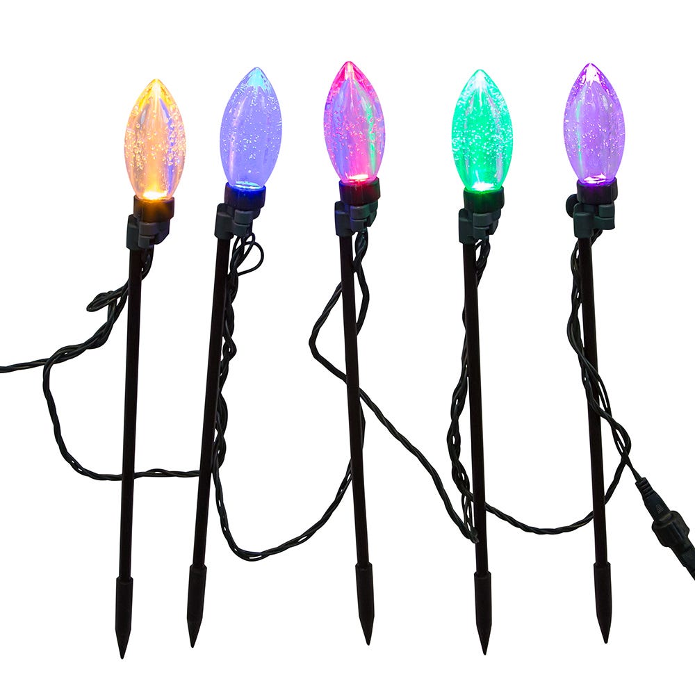 Kurt Adler UL 20-Light Warm Dual Color LED Jumbo C9 Bulb Yard Stakes, 10-Piece Set