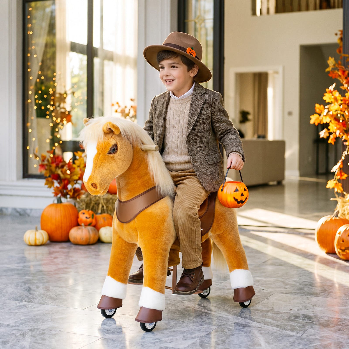 Model Y Light Brown Horse Rideable Toy for Age 4-7