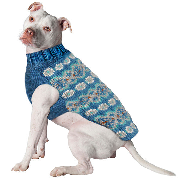 Chilly Dog Alpaca Teal Fair Isle Dog Sweater