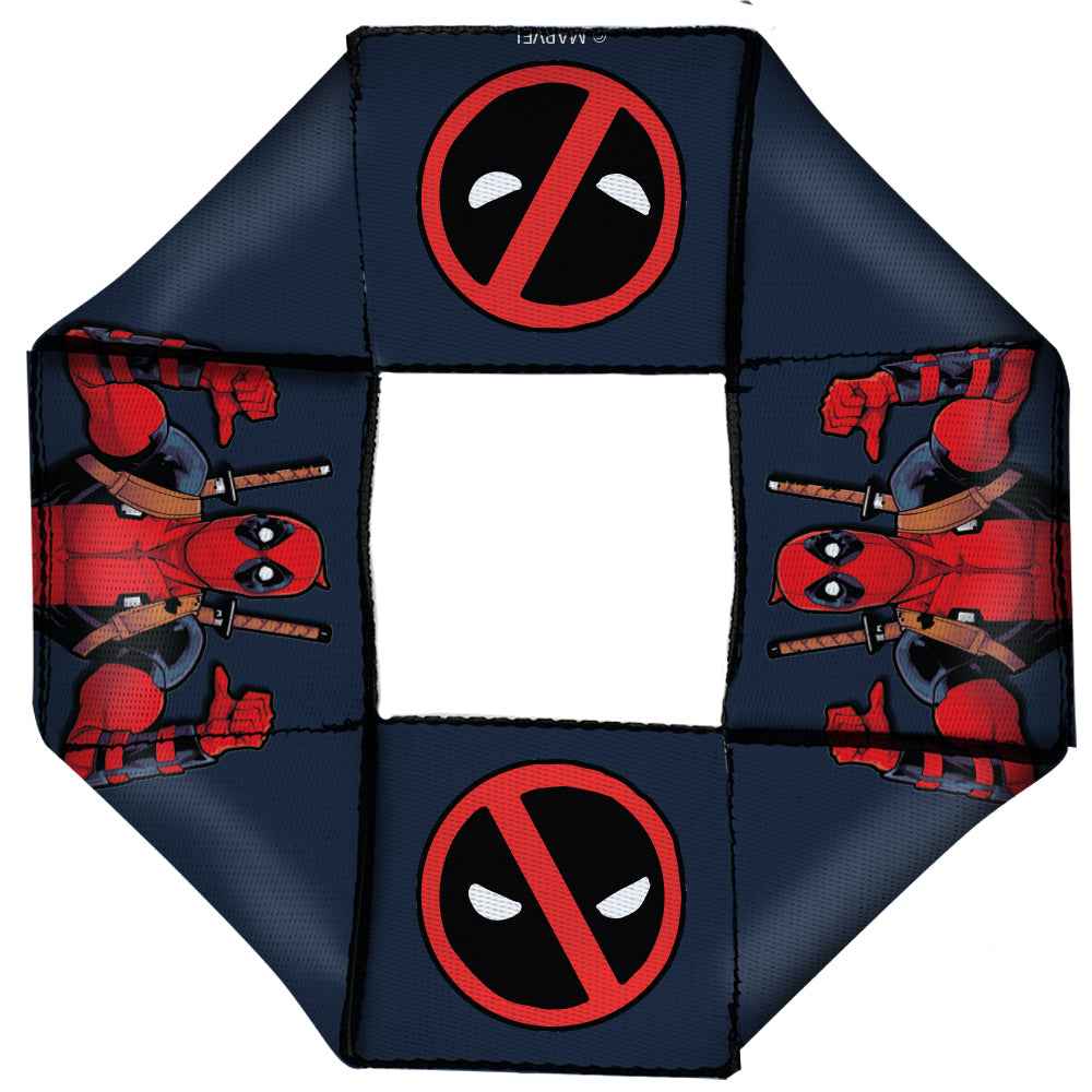 Buckle-Down Marvel Deadpool Dog Toy Squeaky Octagon Flyer - Deadpool This Guy Pose Logo2 Gray Red Black White