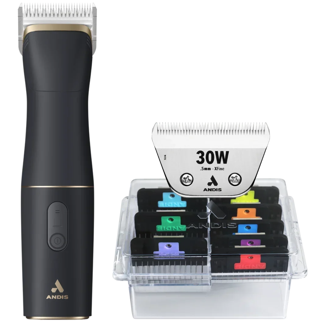 Andis Dog beSPOKE Cordless Clipper with #30W Blade and 8Pc Wide Comb Attachment Bundle