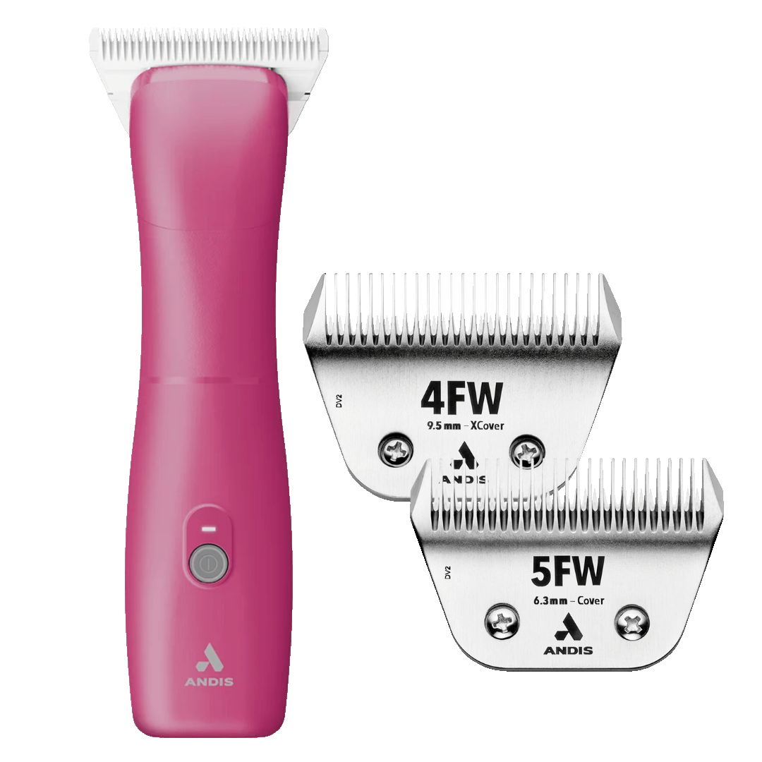 Andis Dog Emerge Pink Clipper #30W and with 4FW and 5FW Blades