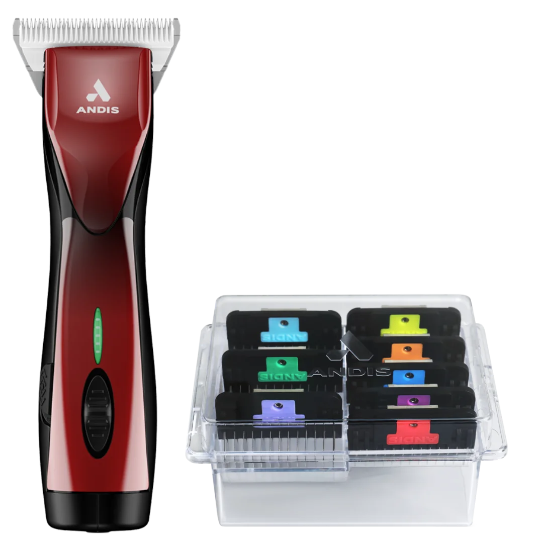 Andis Dog Pulse ZR II Red Clipper with #30W Blade and 8Pc Wide Comb Attachment Bundle