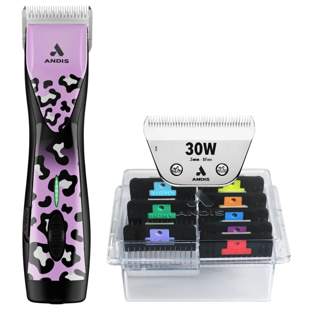 Andis Dog Pulse ZR II Wild Clipper with #30W Blade and 8Pc Wide Comb Attachment Bundle