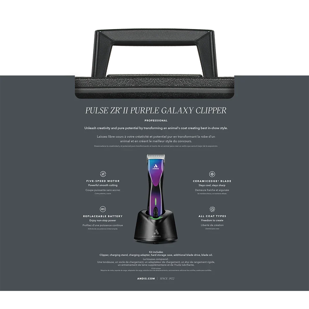 Andis Dog Pulse ZR II Purple Clipper with 4FW and 5FW Blades