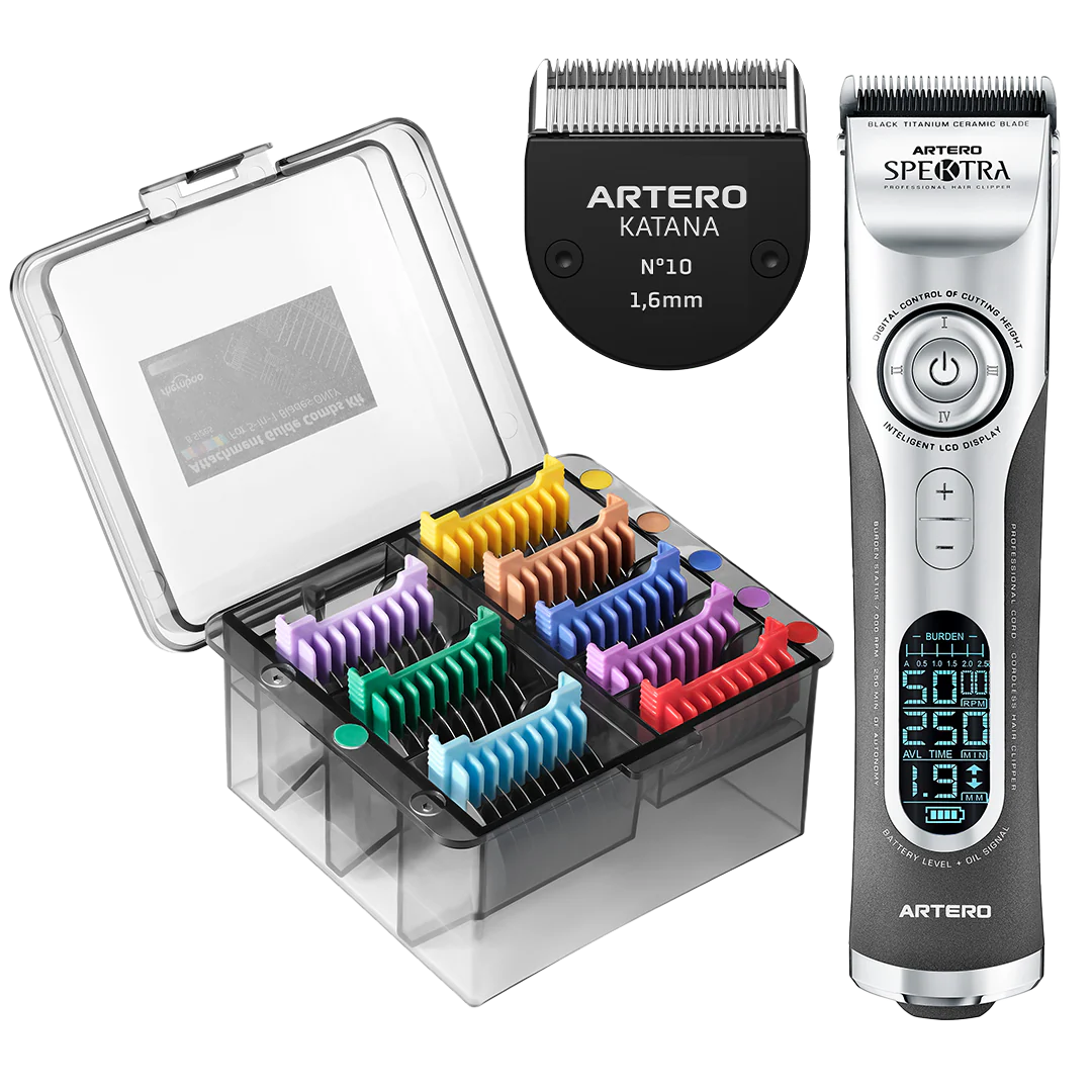 Spektra Clipper with Metaplex 8pc Metal Comb Set and Katana Blade by Artero