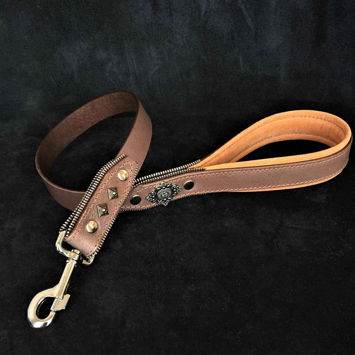 Bestia Aztec Grey Leather Dog Leash