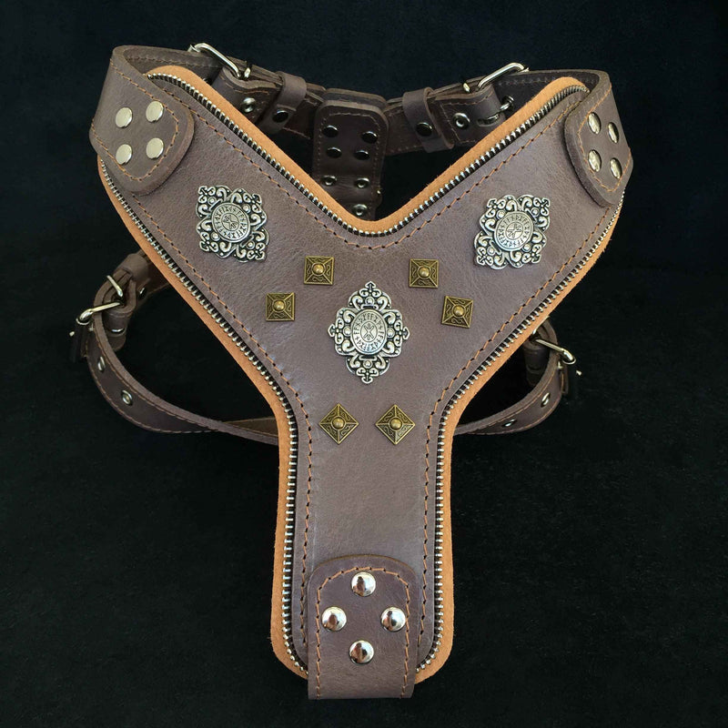Bestia Aztec Grey Leather Dog Harness