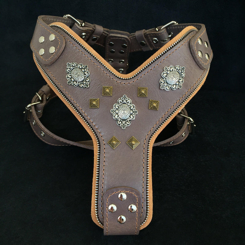 Bestia Dog Gear Genuine Leather Dog Harness - Grey/M 