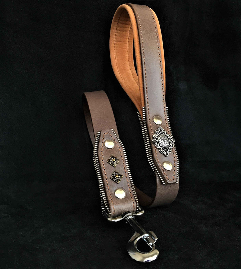 Bestia Aztec Grey Leather Dog Leash