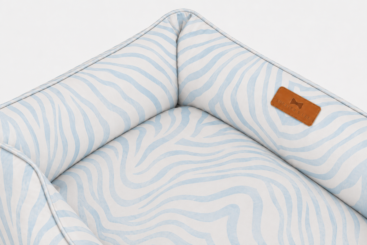 Chester & Lee Velvet Sleeper Dog Bed Light Blue Zebra