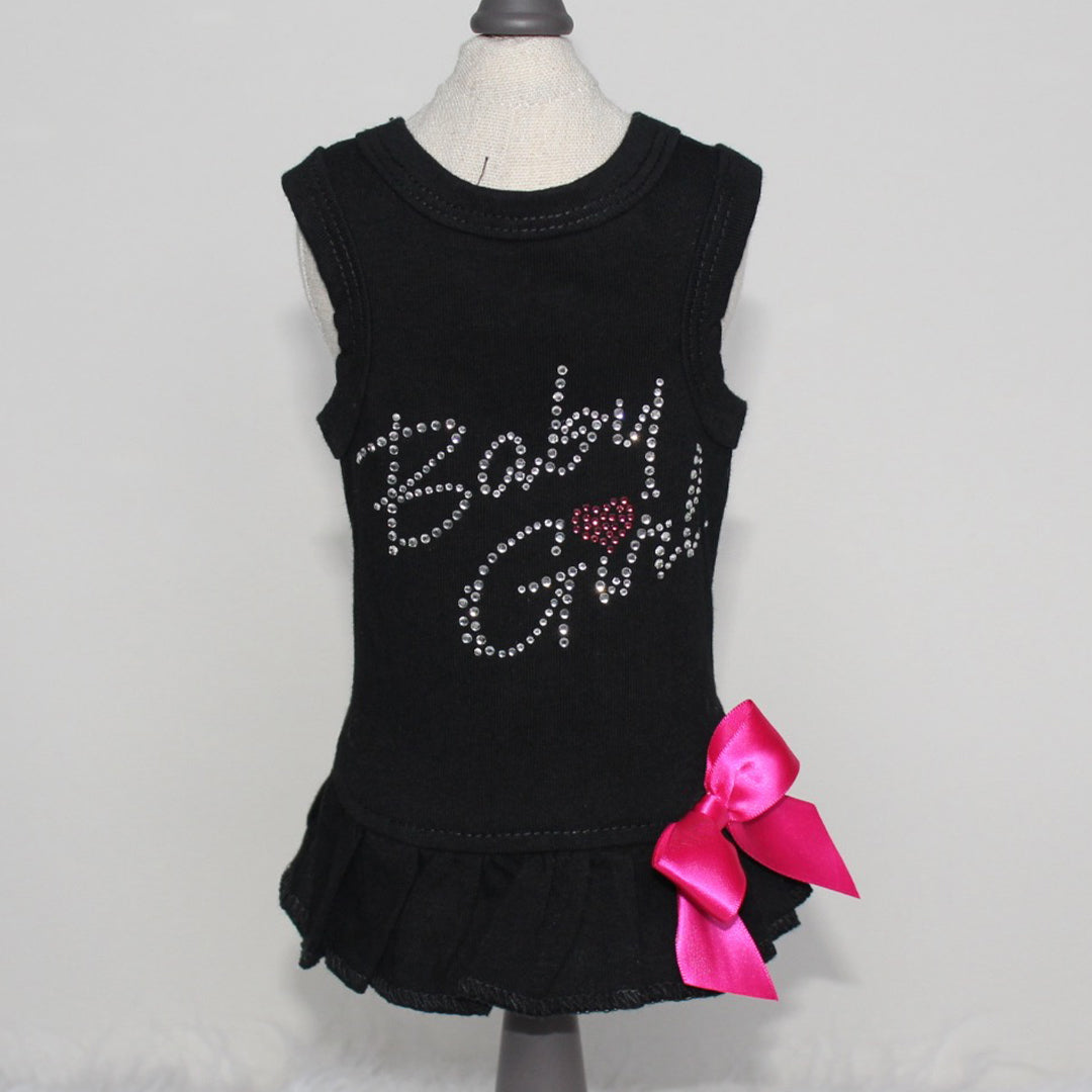Hello Doggie Baby Girl Satin Cotton Black Dog Dress