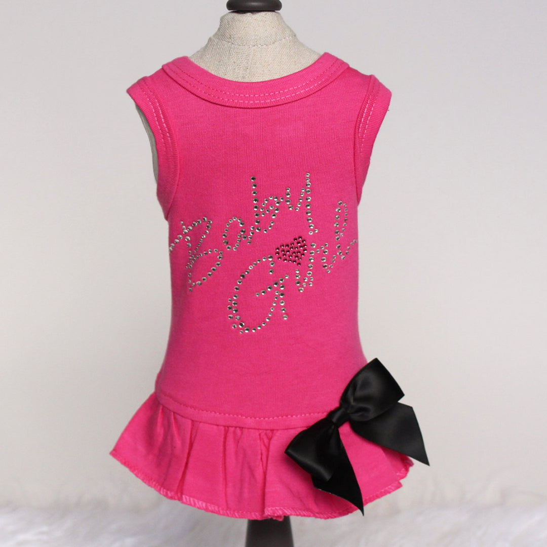 Hello Doggie Baby Girl Satin Cotton Fuchsia Dog Dress