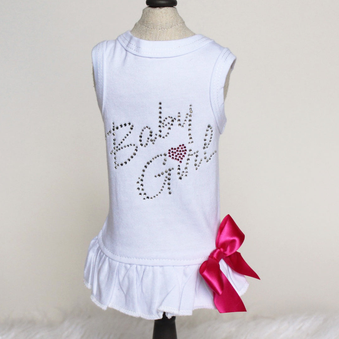 Hello Doggie Baby Girl Satin Cotton White Dog Dress