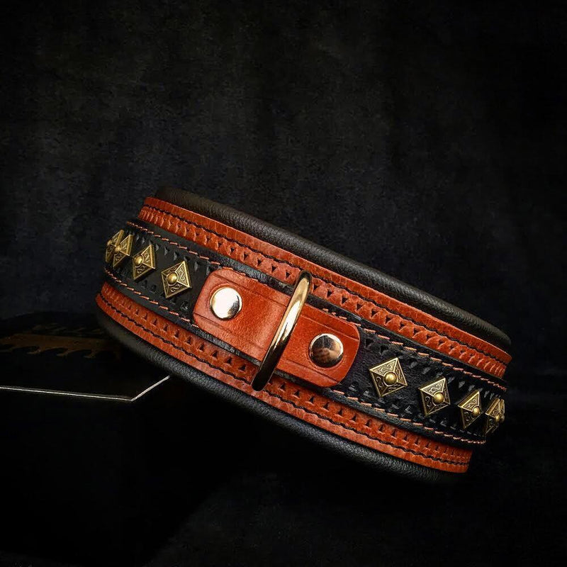 Bestia Dog Gear Genuine Leather Dog Collar - Brown 