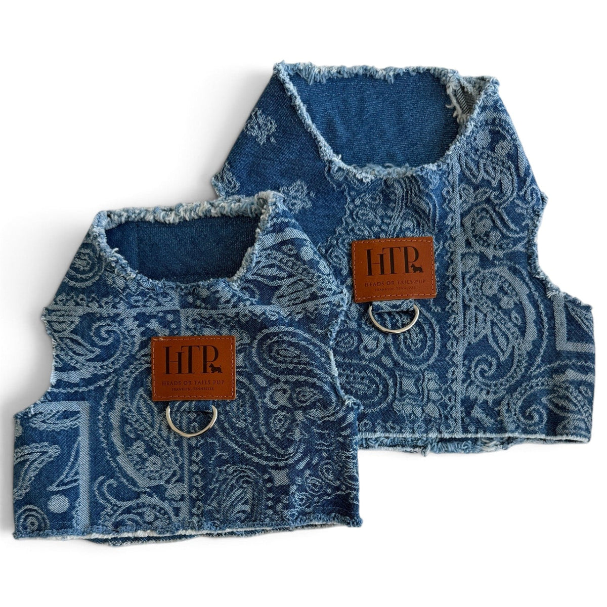 Heads or Tails Pup Bandana Print Denim Dog Harness