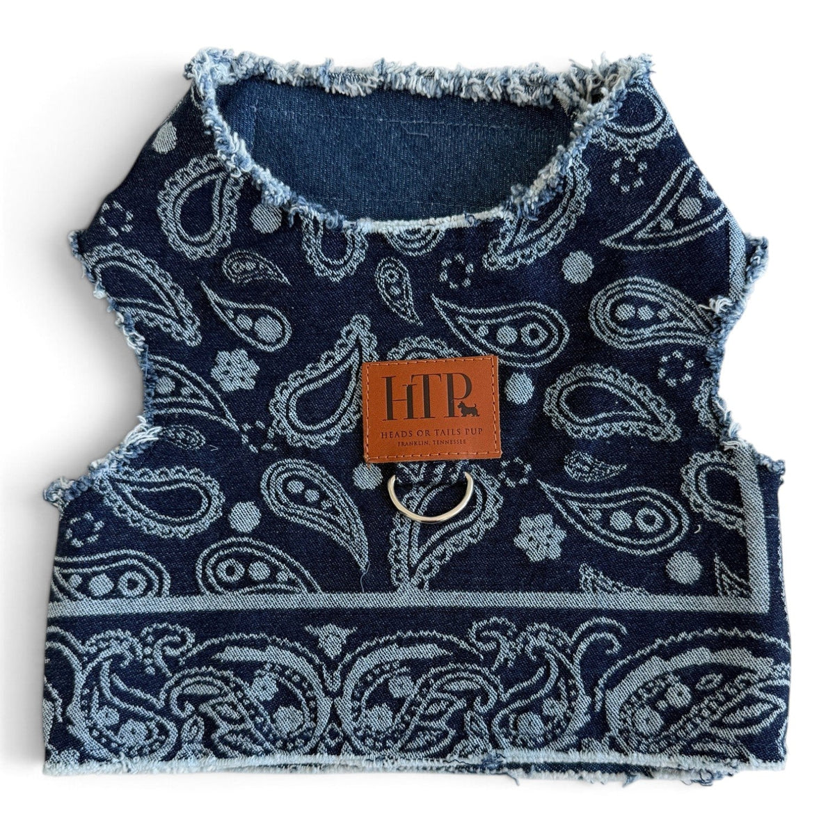 Heads or Tails Pup Bandana Print Denim Dog Harness