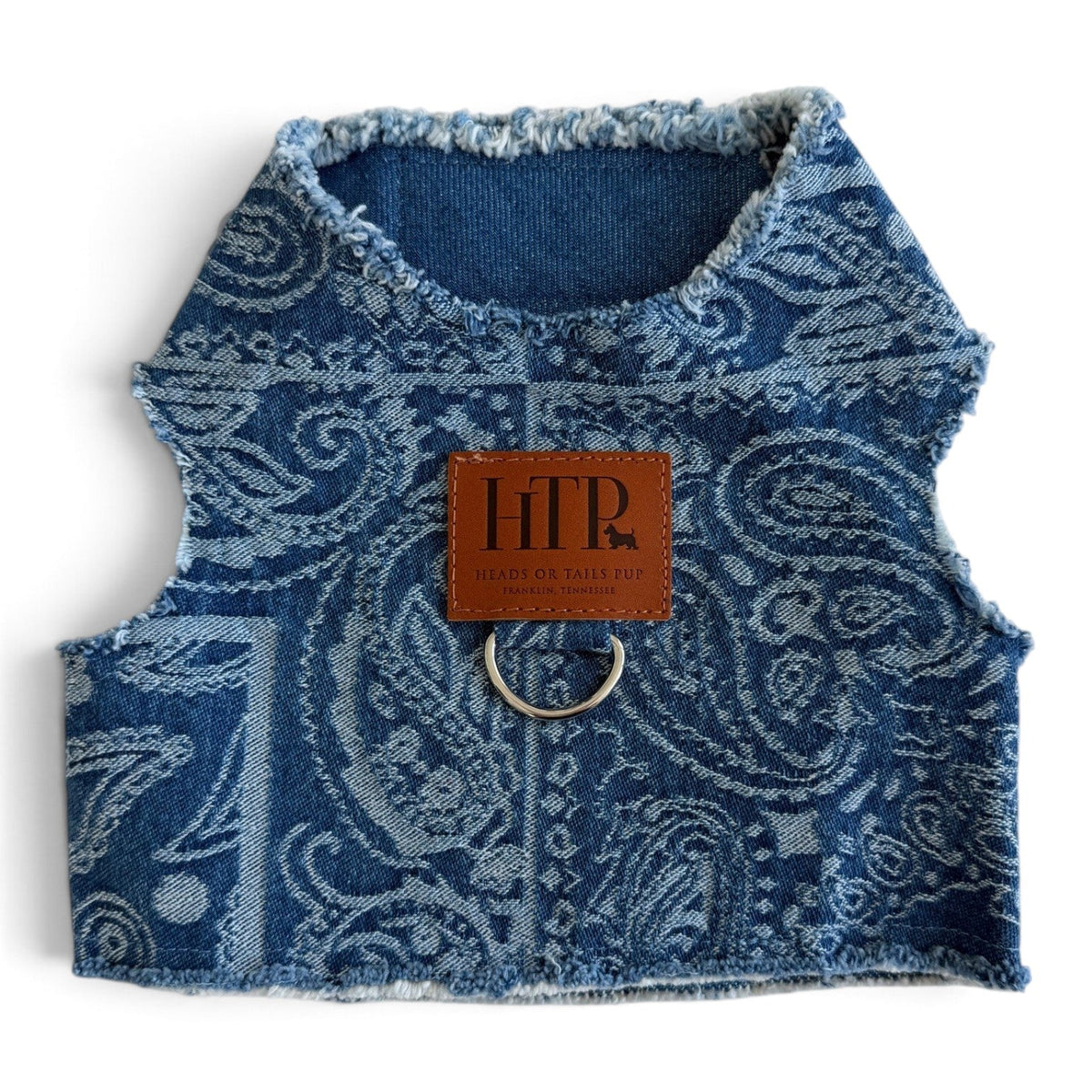 Heads or Tails Pup Bandana Print Denim Dog Harness