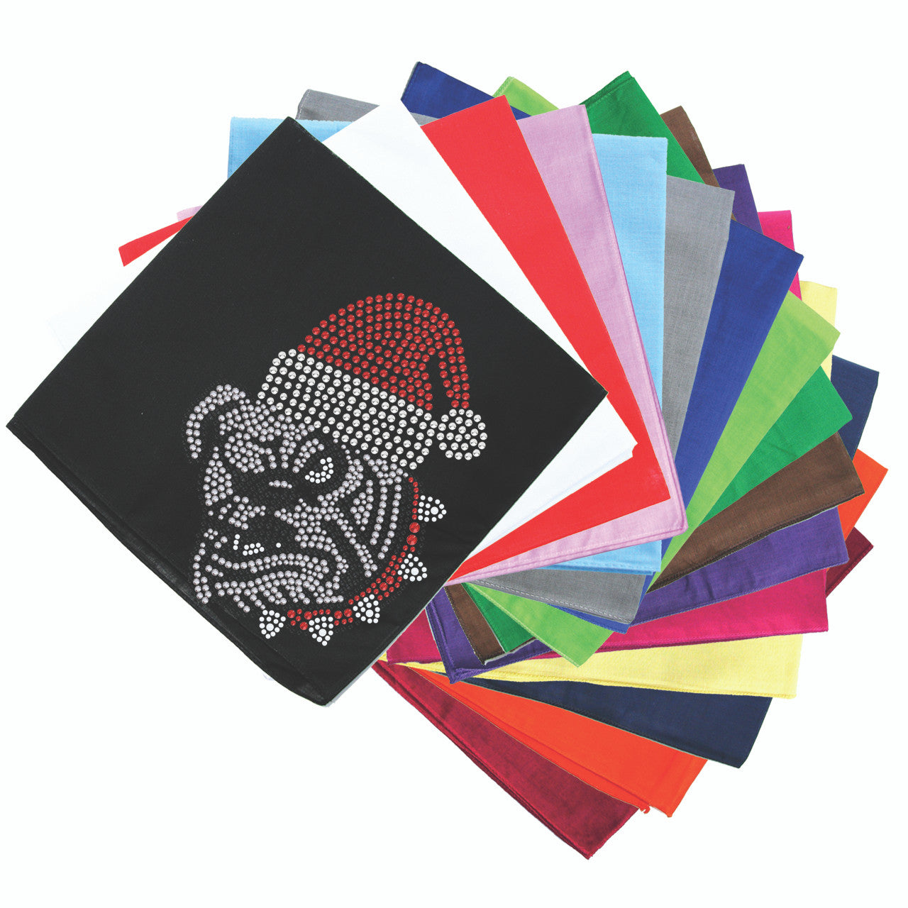 Bulldog Face (White) with Santa Hat - Bandana