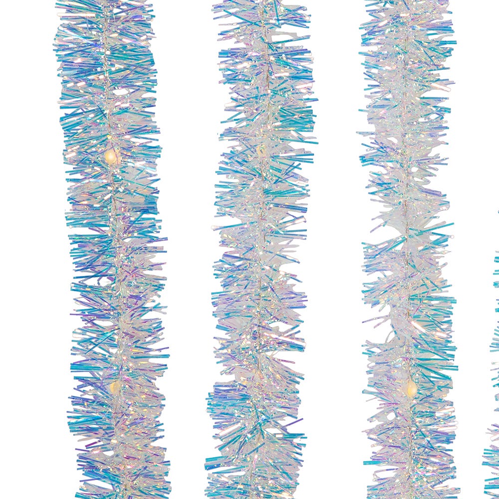 Kurt Adler 32.8-Foot Battery-Operated Iridescent Tinsel Garland with 100 Warm White Lights