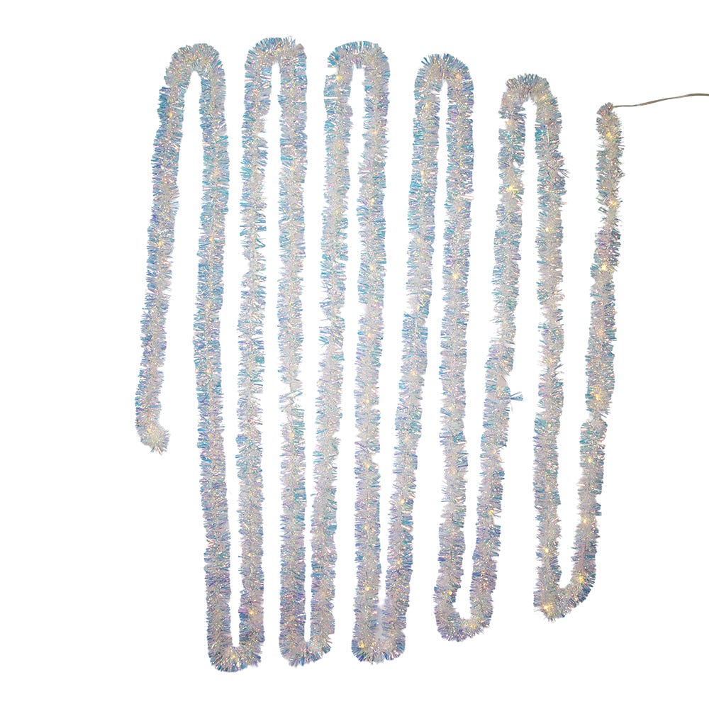 Kurt Adler 32.8-Foot Battery-Operated Iridescent Tinsel Garland with 100 Warm White Lights