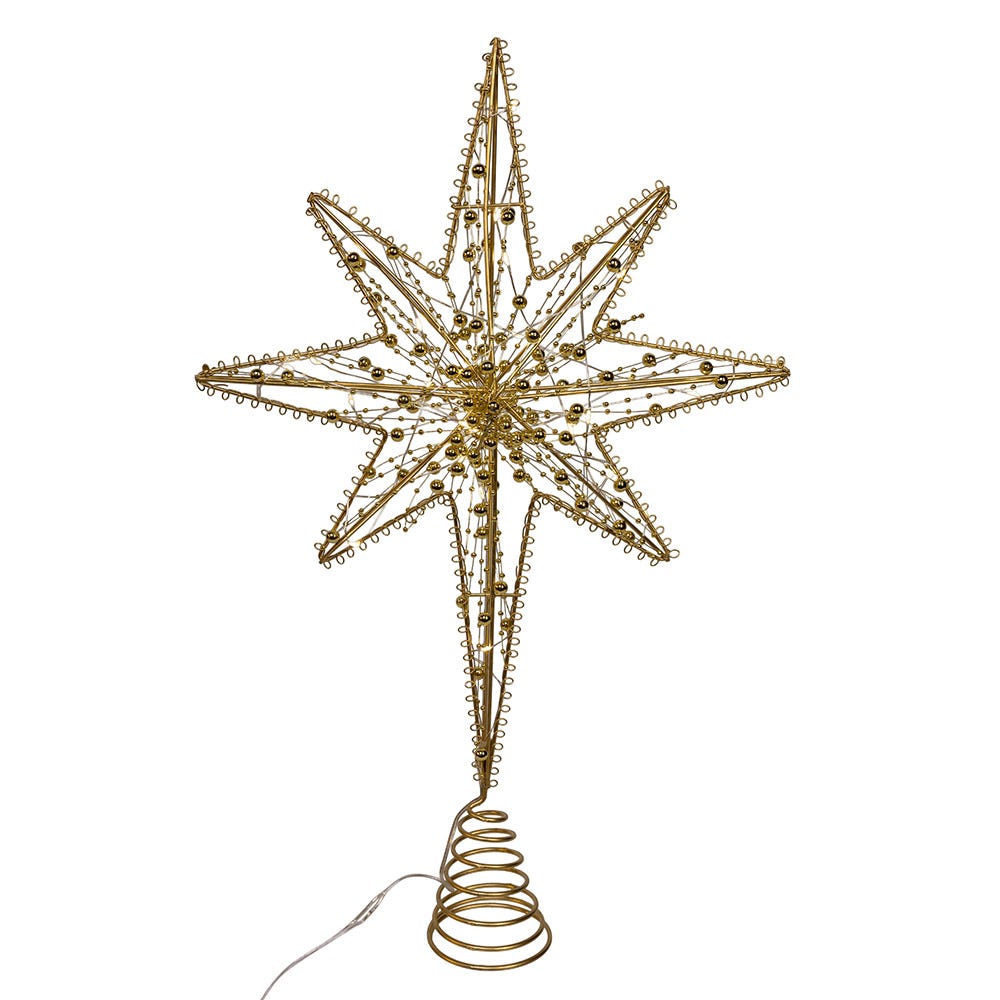 Kurt Adler 19.7-Inch Battery Operated LED Lighted 8-Point Gold Metal Star Tree Topper