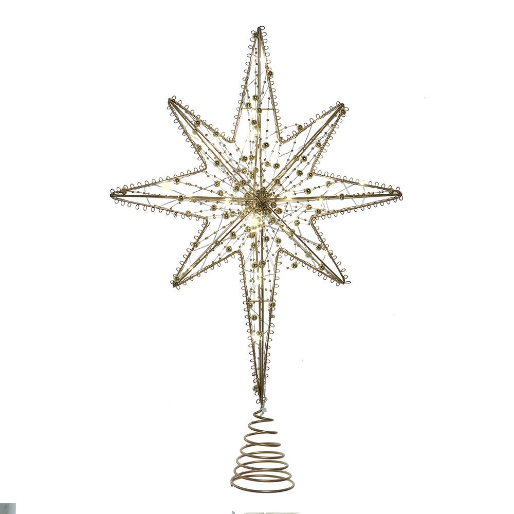 Kurt Adler 19.7-Inch Battery Operated LED Lighted 8-Point Gold Metal Star Tree Topper