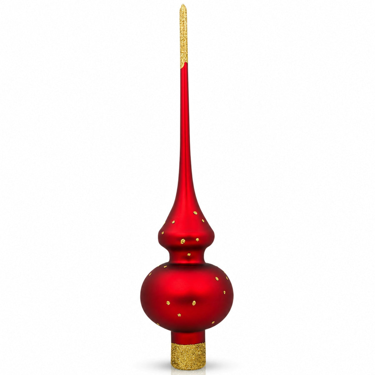 Snow Covered Winter Village Red Glass Christmas Tree Topper 11 Inches
