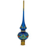 Blue and Gold with Ornate Glitter Geometrical Glass Christmas Tree Topper 11 Inches