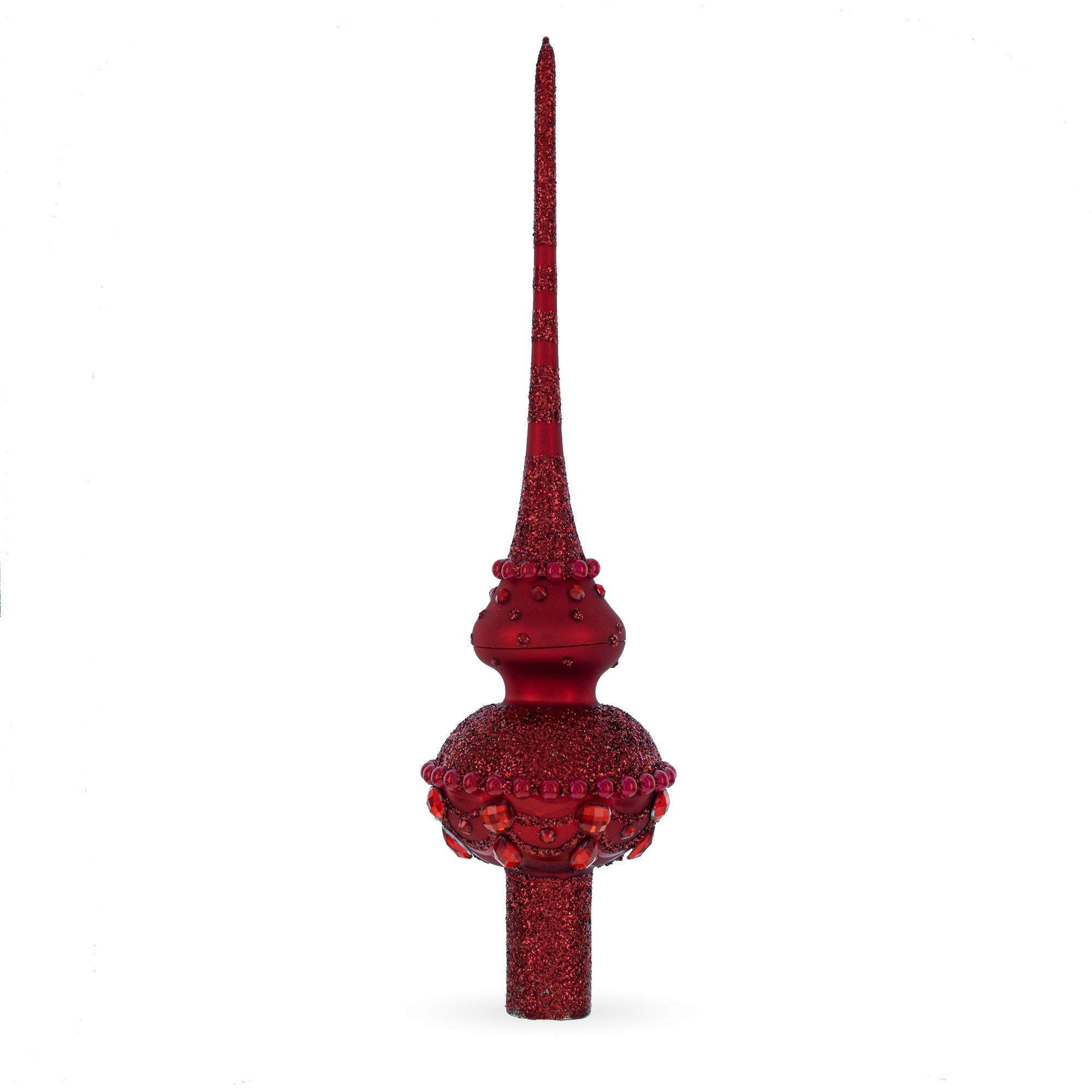 Dimensional Red Jewels Chandelier on Red Glass Christmas Tree Topper 11 Inches