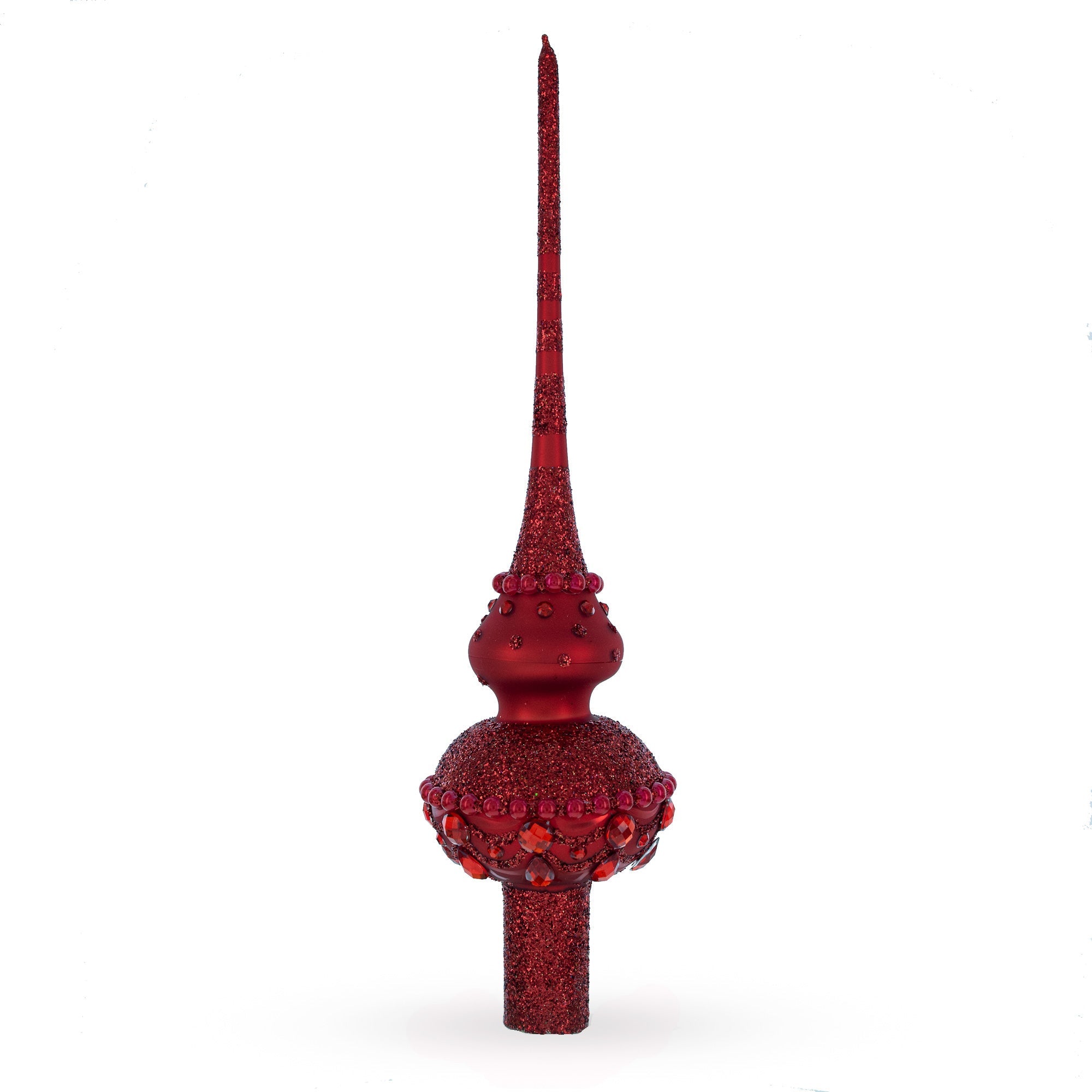 Dimensional Red Jewels Chandelier on Red Glass Christmas Tree Topper 11 Inches