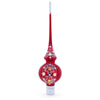 Golden Flowers and Silver Swirls on Red Glass Christmas Tree Topper 11 Inches
