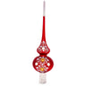 Golden Flowers and Silver Swirls on Red Glass Christmas Tree Topper 11 Inches