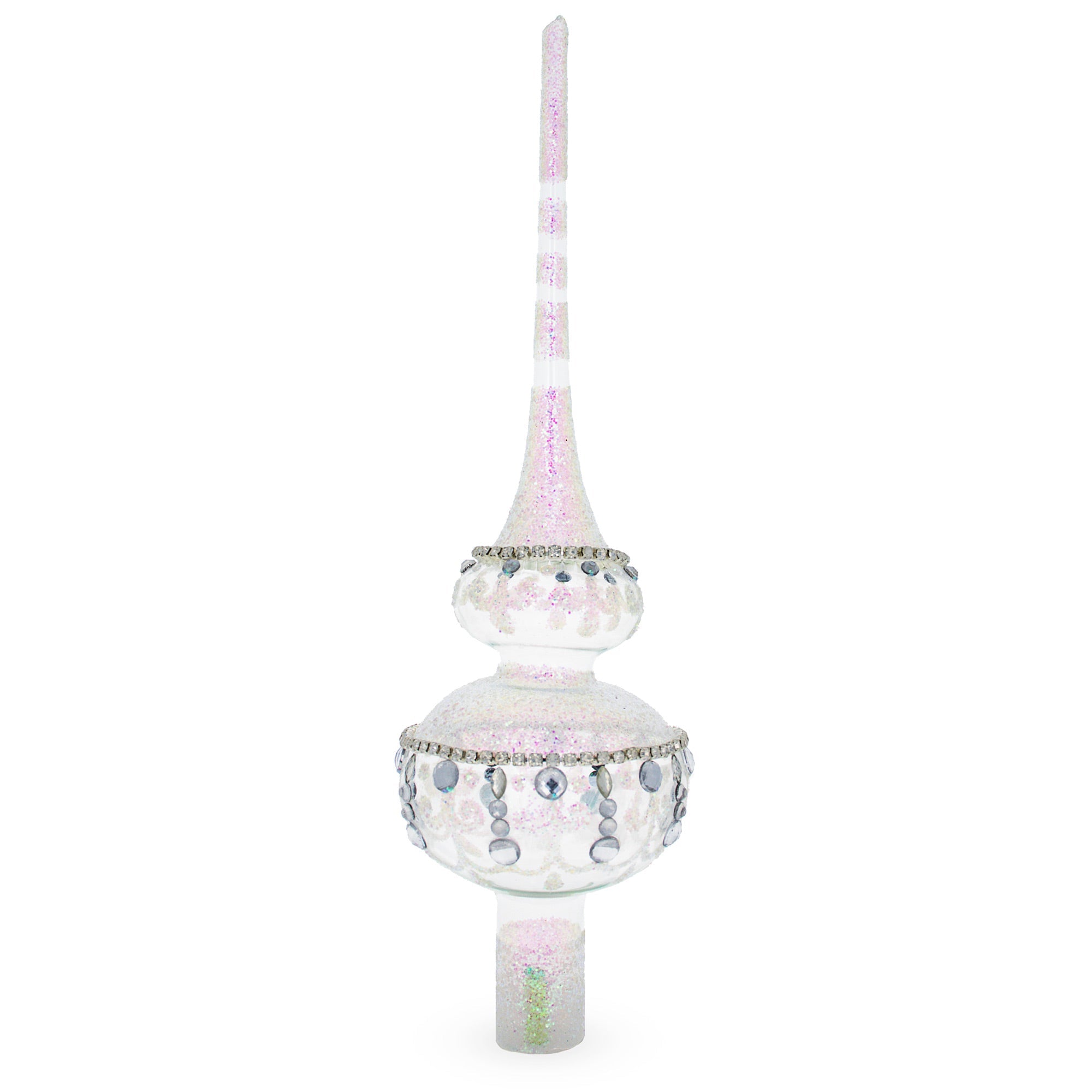 Jewel Drops on White Chandelier Clear Glass Christmas Tree Topper 11 Inches