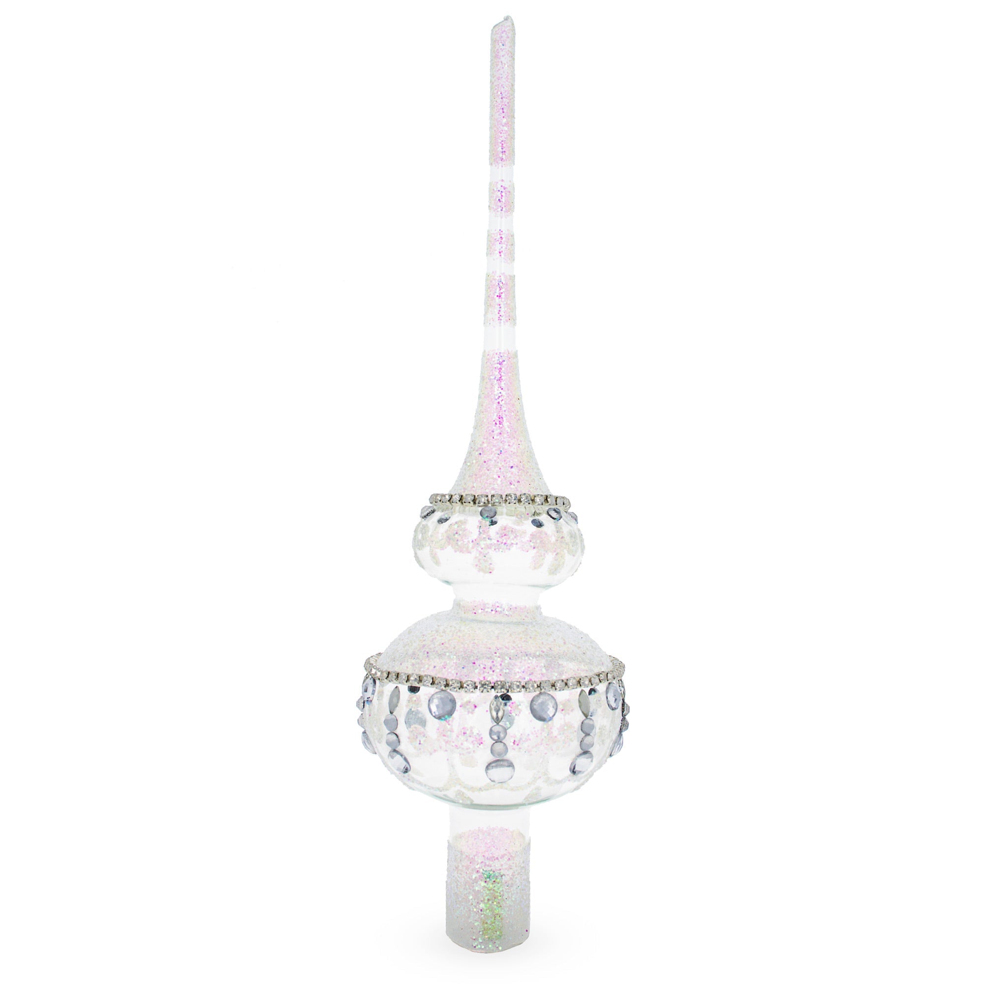Jewel Drops on White Chandelier Clear Glass Christmas Tree Topper 11 Inches