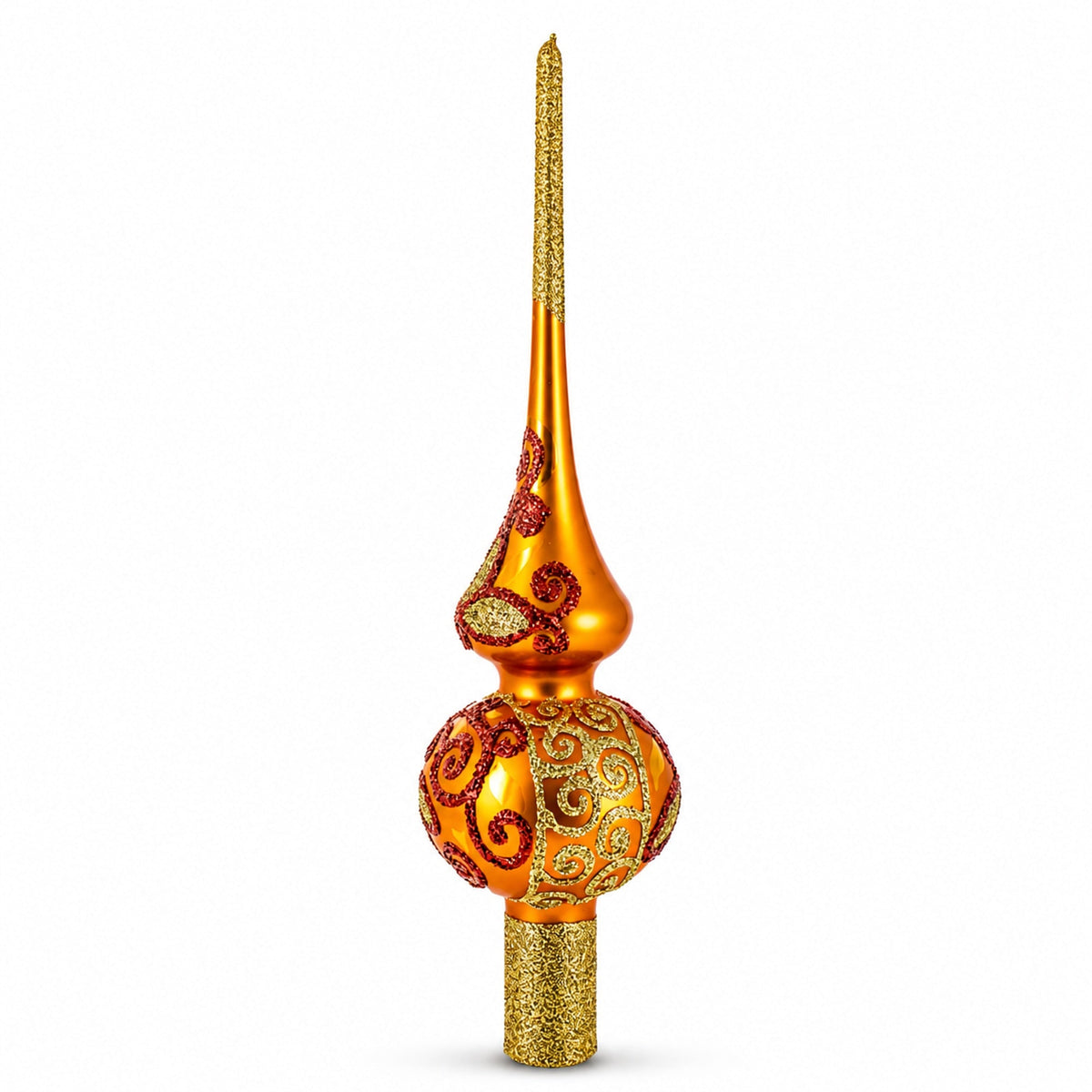 Sparkling Leaves on Gold Glass Christmas Tree Topper 11 Inches