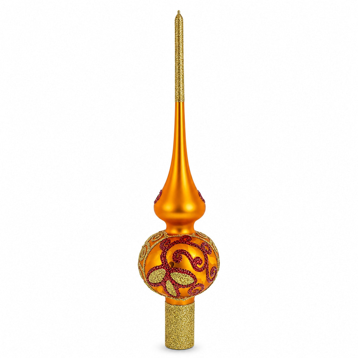 Sparkling Leaves on Gold Glass Christmas Tree Topper 11 Inches