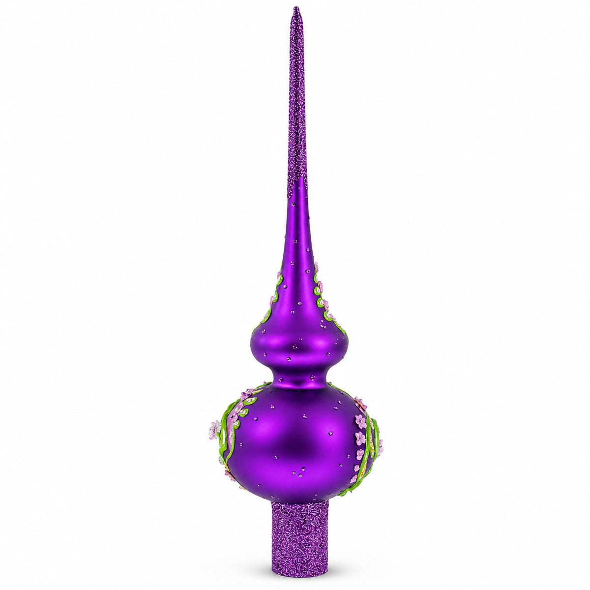 Dimensional Pink Roses on PurpleGlass Christmas Tree Topper 11 Inches