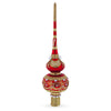 Dimensional Roses and Pearls on Golden ScrollGlass Christmas Tree Topper 11 Inches
