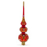 White and Red Jewels with Golden Trellis on Red Glass Christmas Tree Topper 12.5 Inches