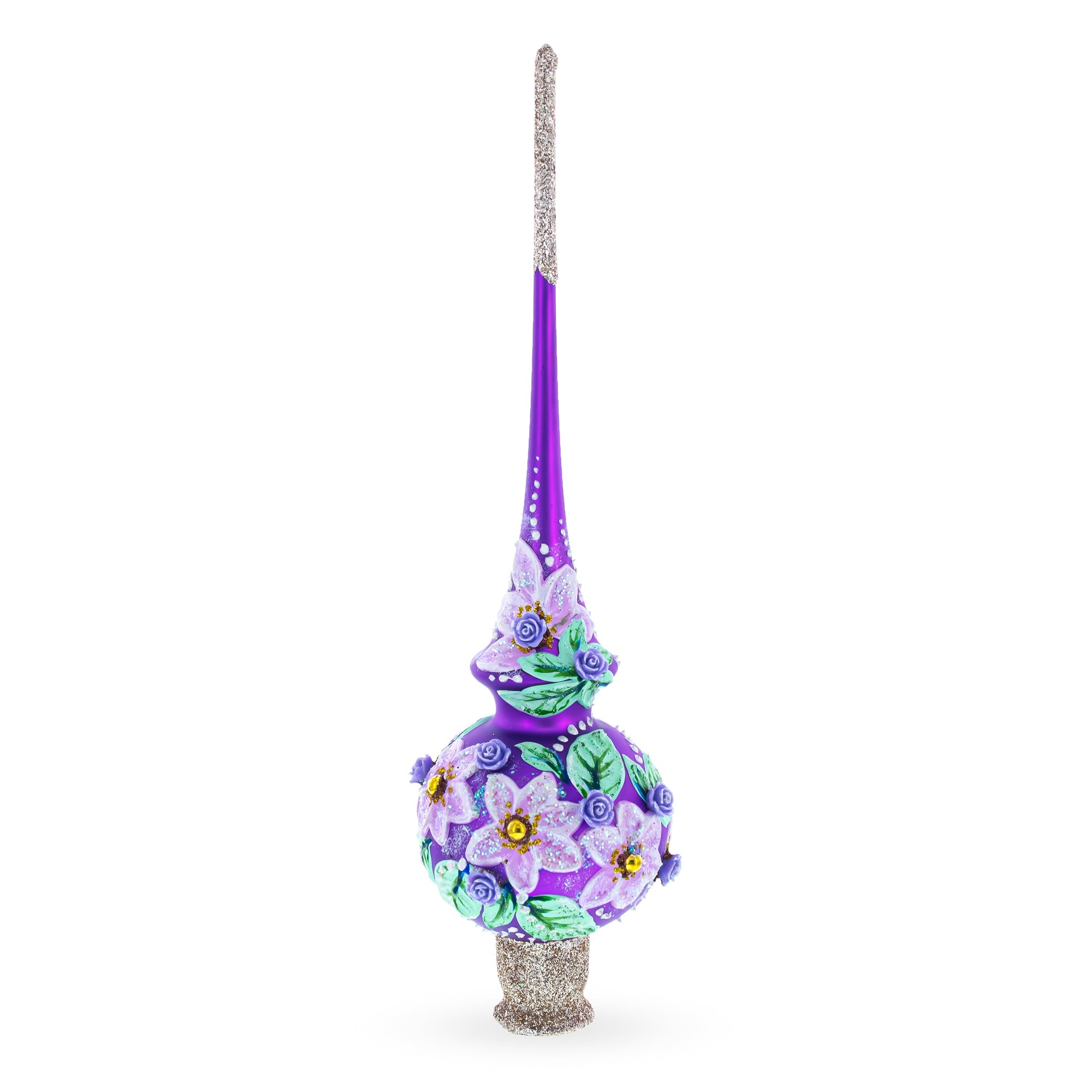 Dimensional Roses on PurpleGlass Christmas Tree Topper 11 Inches