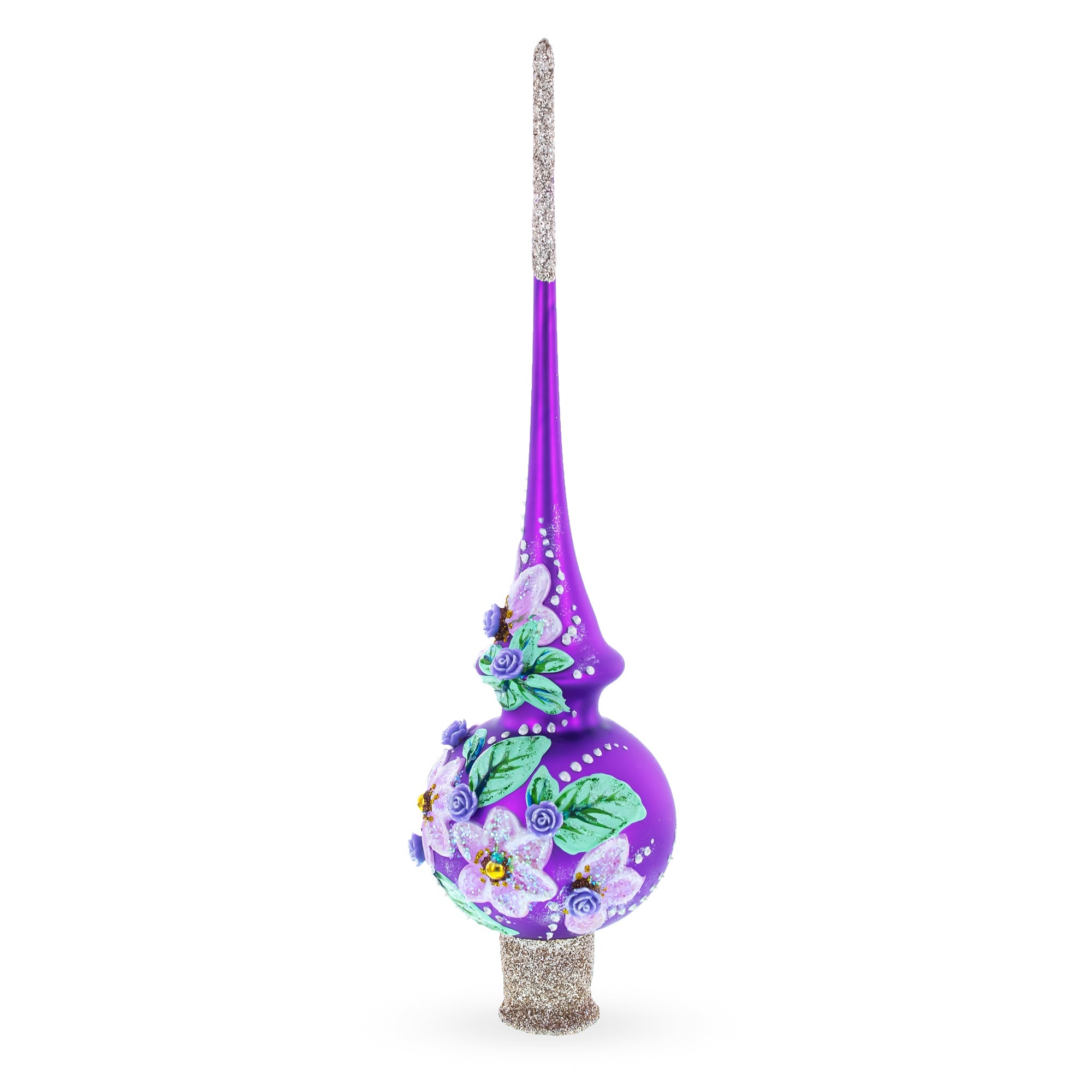 Dimensional Roses on PurpleGlass Christmas Tree Topper 11 Inches