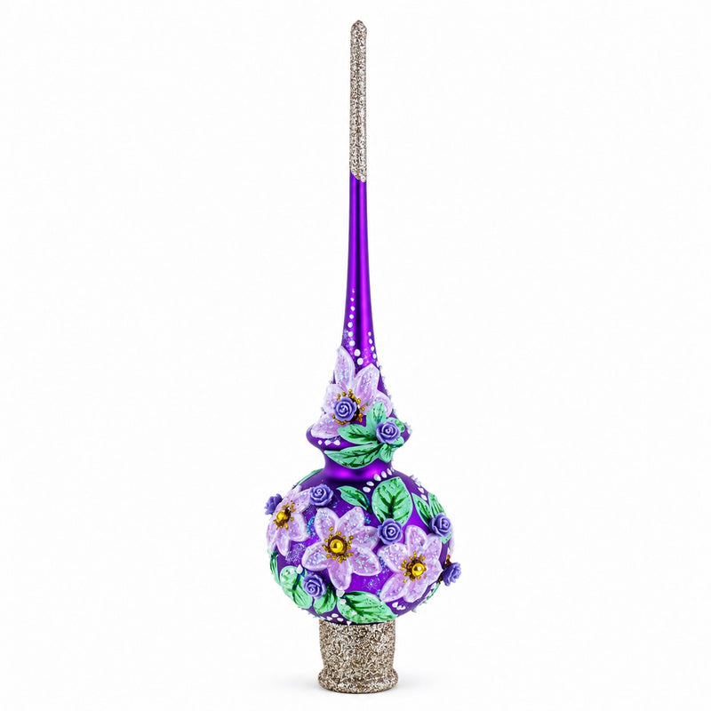 Dimensional Roses on PurpleGlass Christmas Tree Topper 11 Inches