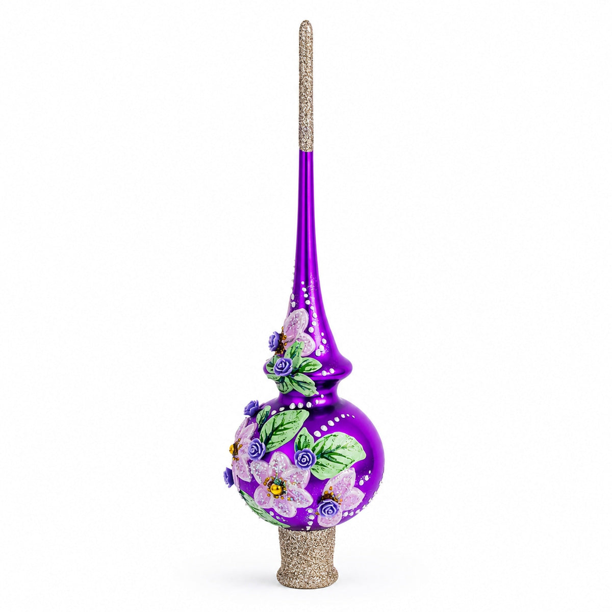 Dimensional Roses on PurpleGlass Christmas Tree Topper 11 Inches