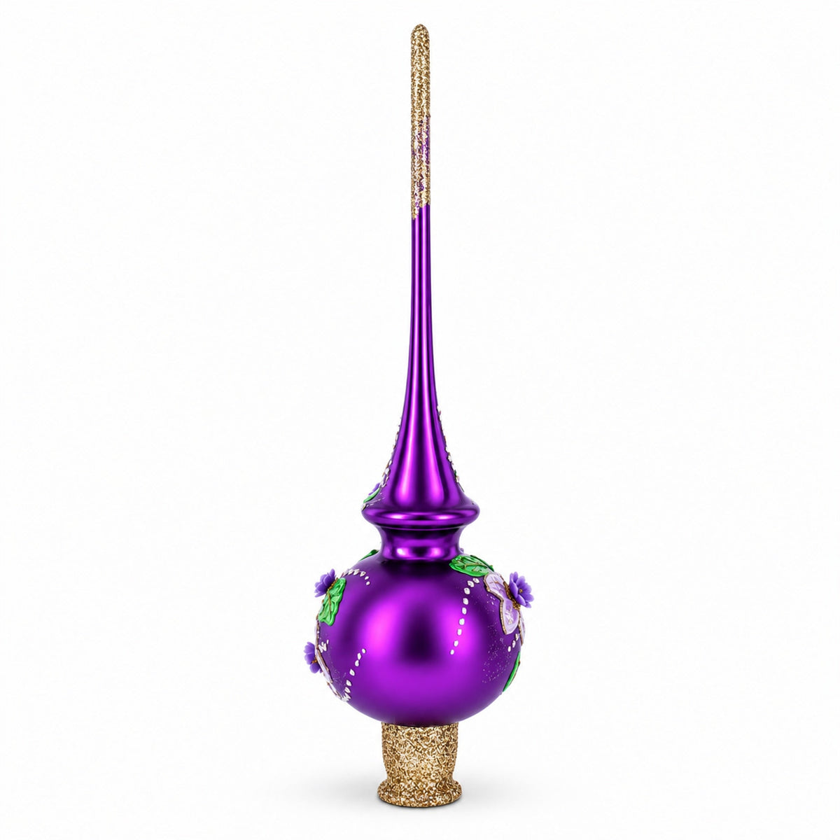 Dimensional Roses on PurpleGlass Christmas Tree Topper 11 Inches
