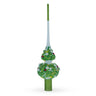 Dimensional White Roses on Green Leaves Glass Christmas Tree Topper 11 Inches