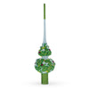 Dimensional White Roses on Green Leaves Glass Christmas Tree Topper 11 Inches
