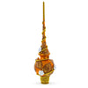 White Roses with Golden Leaves on Gold Glass Christmas Tree Topper 11 Inches