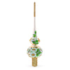 White Flowers Bouquet on Beige Glass Christmas Tree Topper 11 Inches